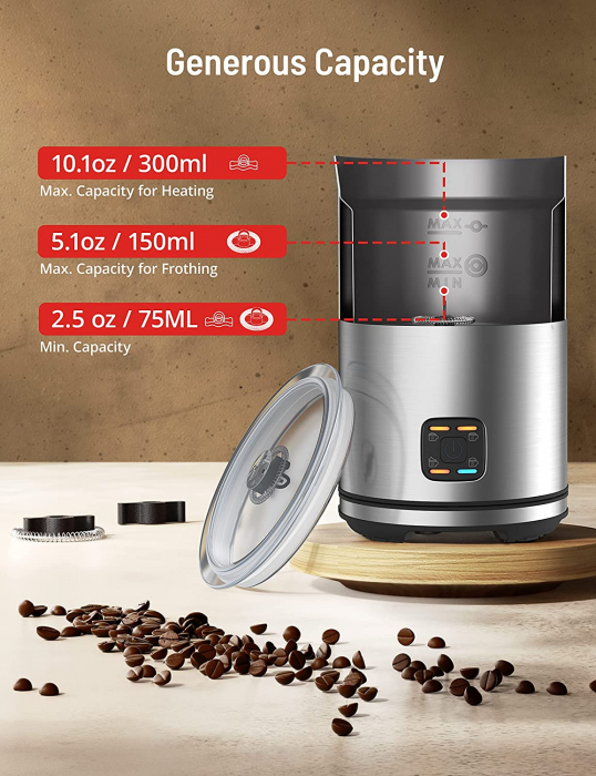 Aparat pentru spumarea laptelui din inox Paris Rhone PE-MF009, 300ml, 4 in 1,  interior antiaderent [5]