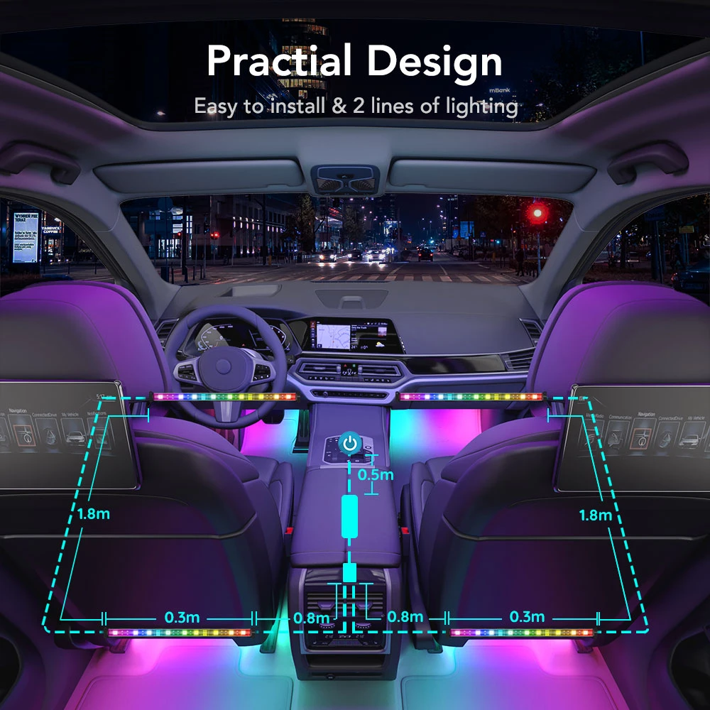 Banda LED Auto Govee H6119 RGBIC, Sincronizare Muzica, Control App [7]