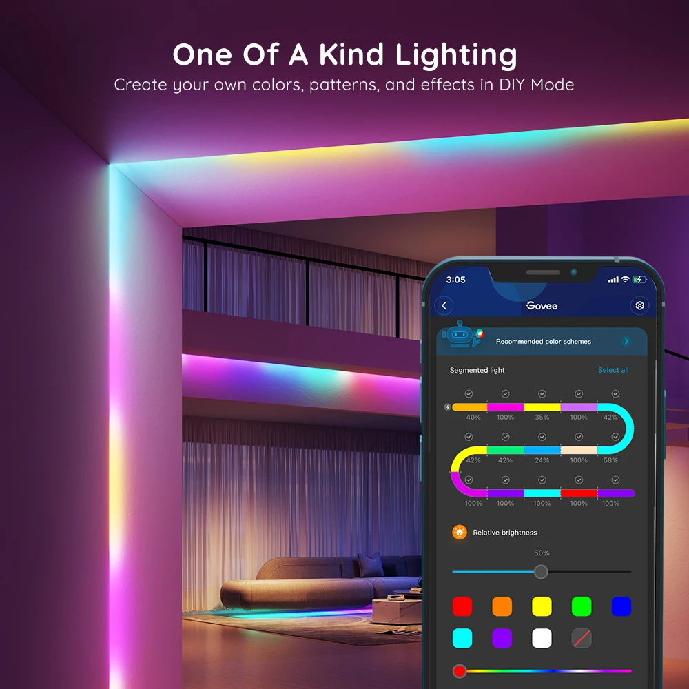 Banda LED Govee Basic H618A RGBIC, 5m, Sincronizare Muzica, Wifi si Bluetooth, Alexa , Google Asistant [6]