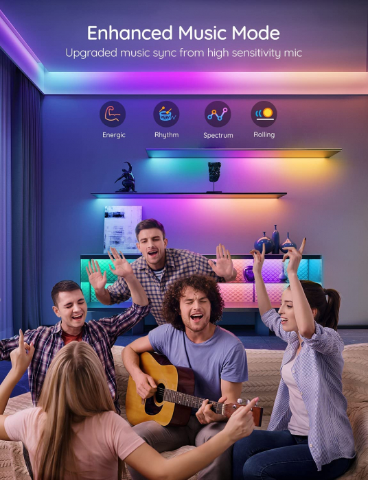 Banda LED Govee H6143 RGBIC, Sincronizare Muzica, Wifi si Bluetooth 5m, Alexa, Google Asistant [4]