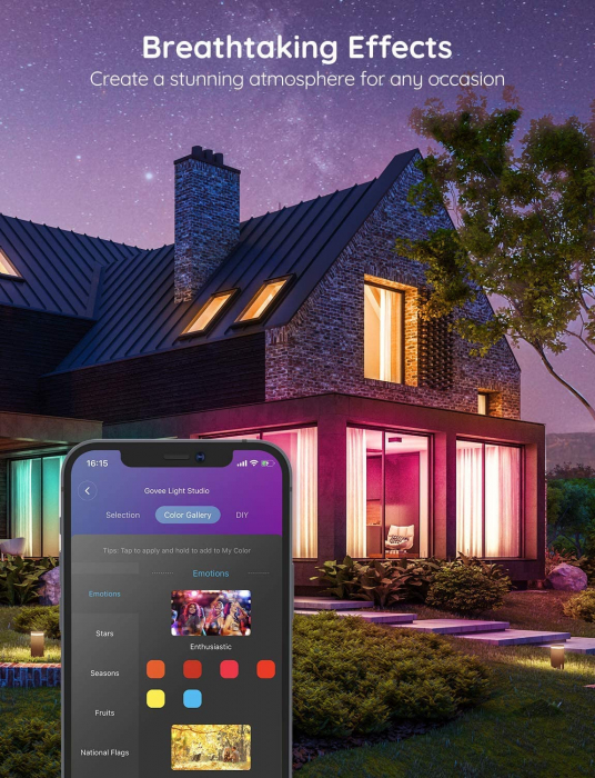 Banda LED Govee H6154 RGB, Sincronizare Muzica, Wifi si Bluetooth 15m, Telecomanda, Alexa , Google Asistant [6]