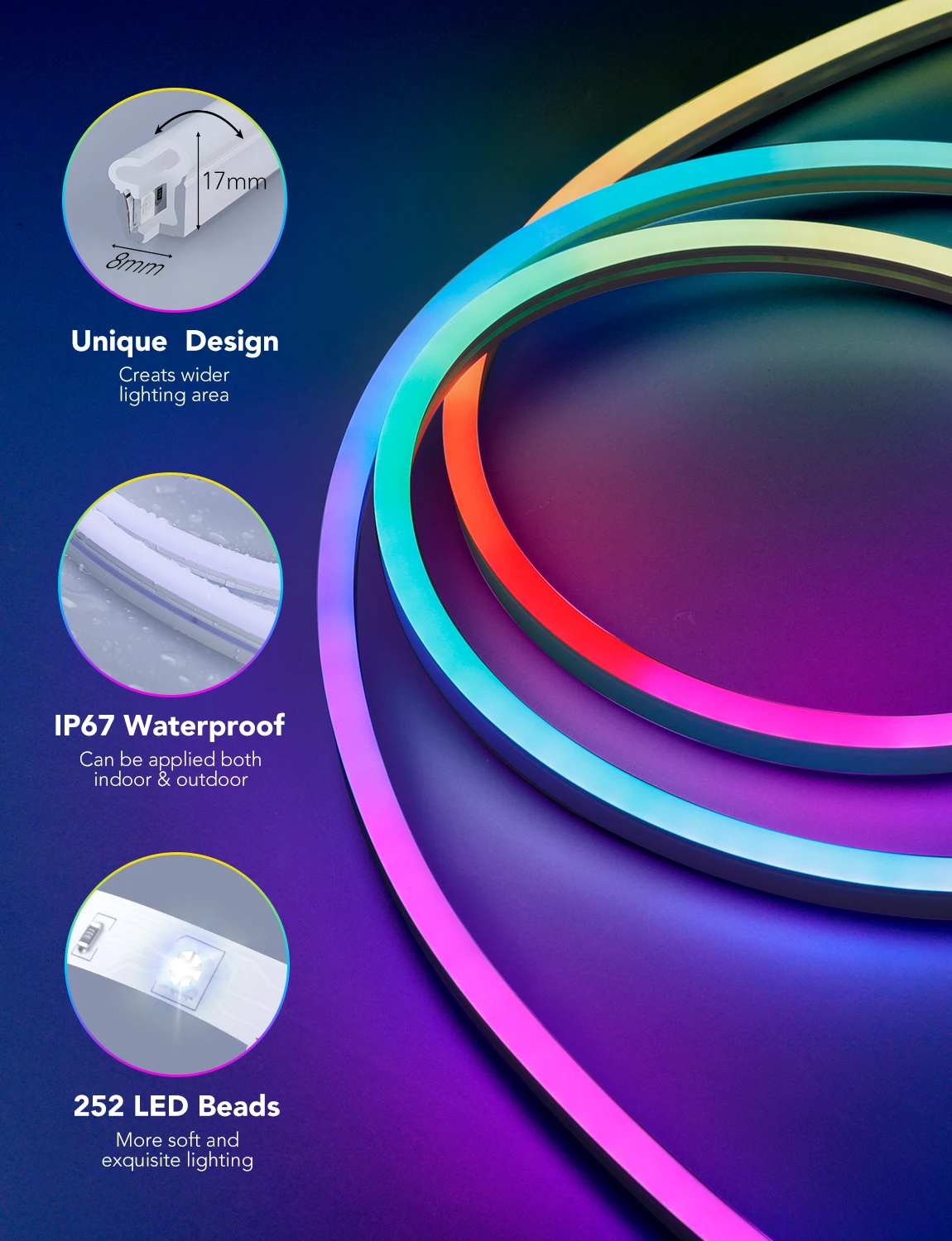 Banda LED Neon Govee H61A0 RGBIC, Inteligenta, Sincronizare Muzica, Wifi, 3m, IP67, Alexa , Google Asistant - Govee [3]