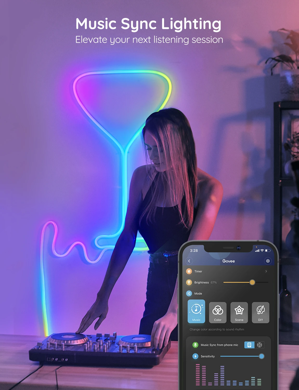 Banda LED Neon Govee H61A0 RGBIC, Inteligenta, Sincronizare Muzica, Wifi, 3m, IP67, Alexa , Google Asistant - Govee [6]