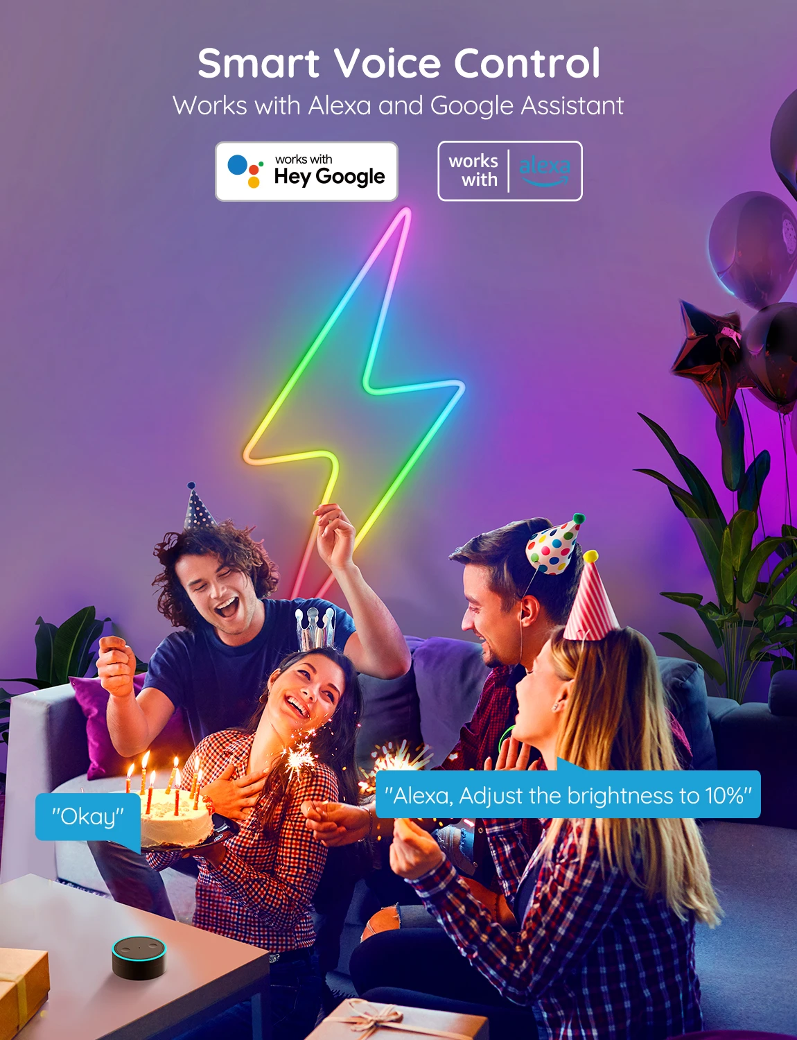 Banda LED Neon Govee H61A0 RGBIC, Inteligenta, Sincronizare Muzica, Wifi, 3m, IP67, Alexa , Google Asistant - Govee [5]