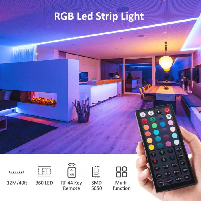 Banda LED RGB Novostela 12m, 360 Leduri, Telecomanda RF cu 44 butoane [3]