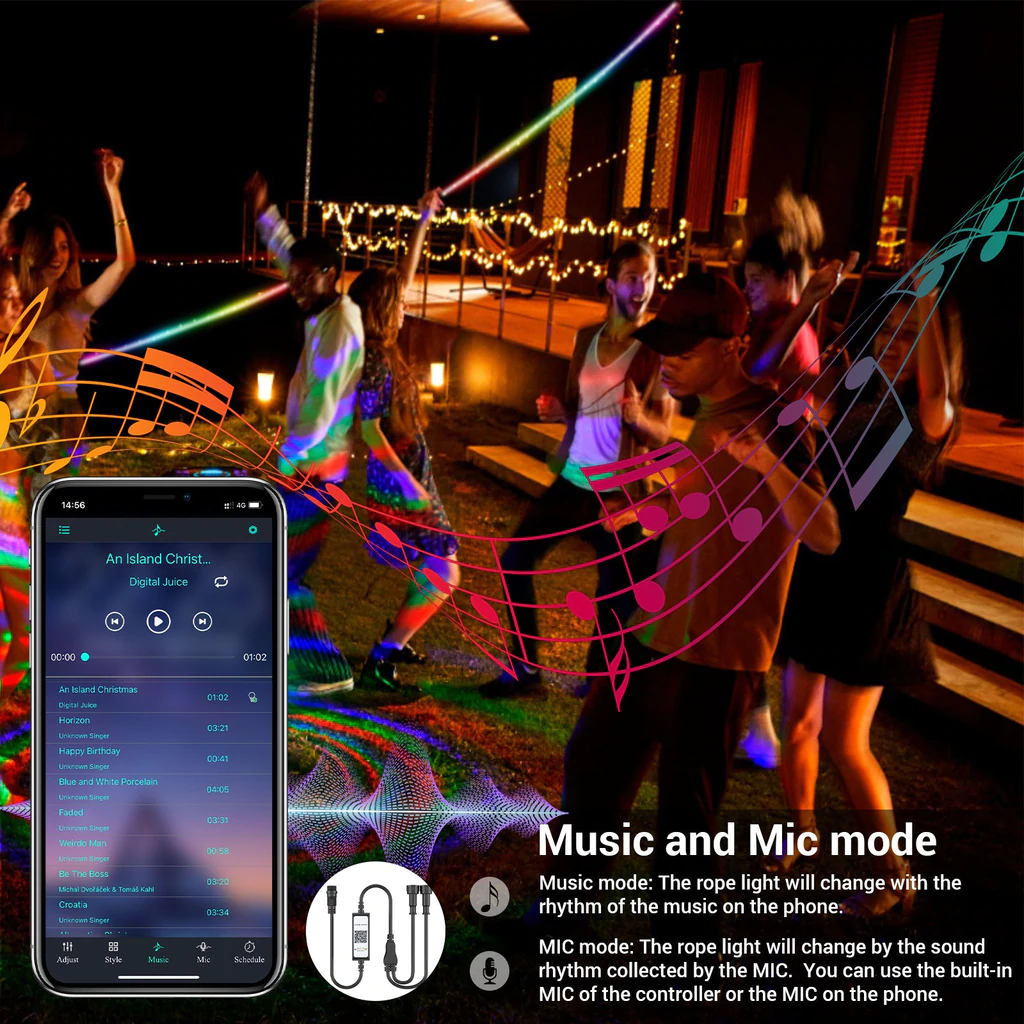 Banda LED RGB Novostela 16m, Exterior, IP65, 30 leduri m, Telecomanda, Bluetooth, Control Aplicatie [4]