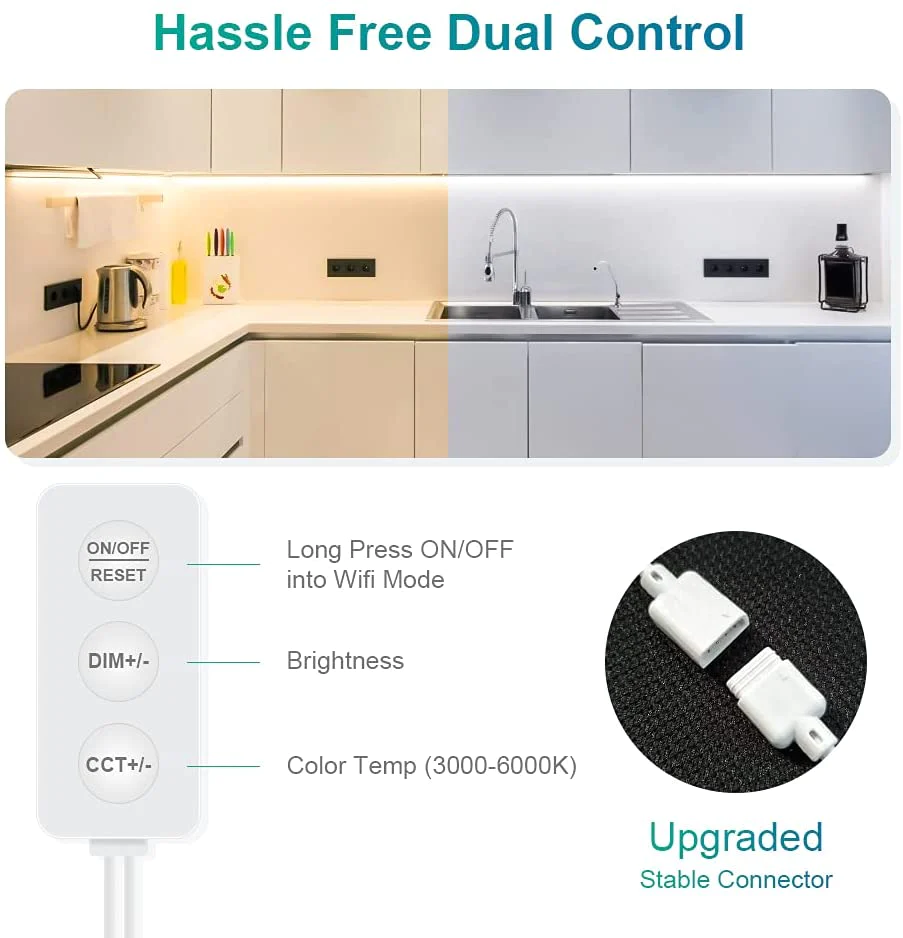 Banda LED Smart Ustellar 6m, 112 leds M, Wi-Fi, Lumina Alba calda, Dimmer, Cuoare lumina 3000K-6000K, Tuya [5]