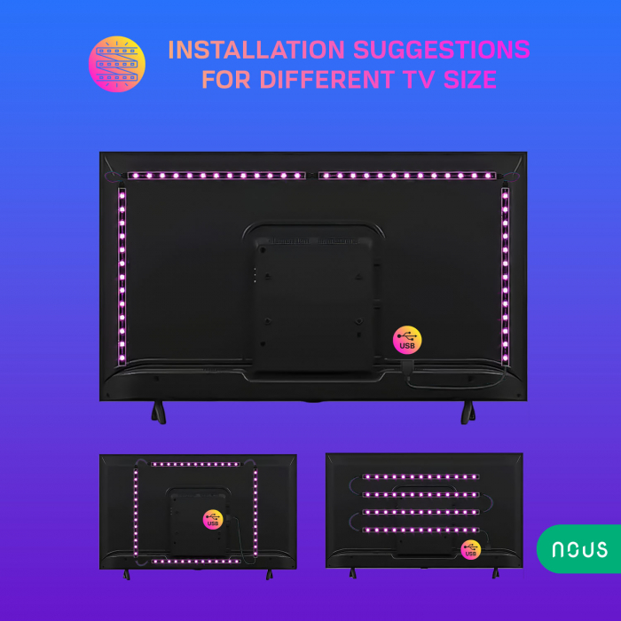Banda LED TV RGB Nous F7, Smart, USB, 2m, LED 5050, Bluetooth [7]