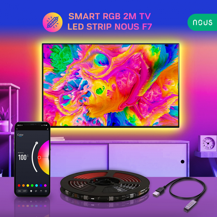 Banda LED TV RGB Nous F7, Smart, USB, 2m, LED 5050, Bluetooth [2]