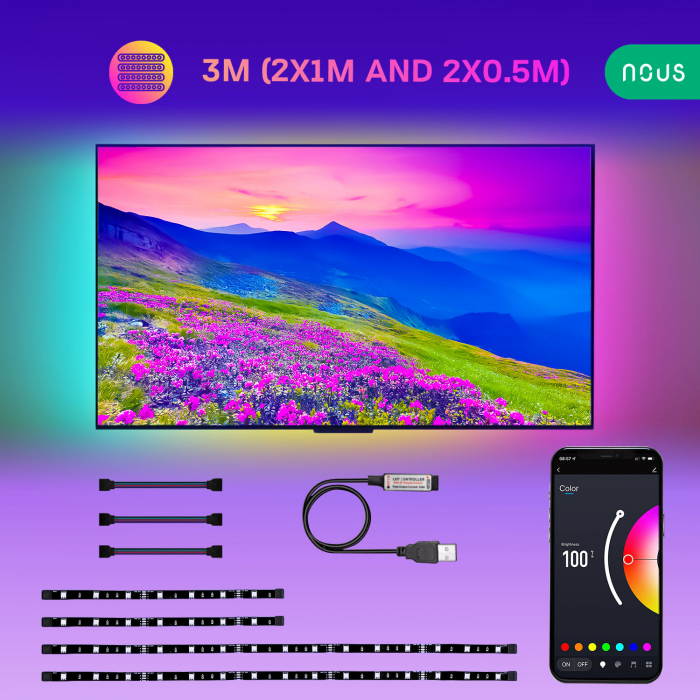 Banda LED TV RGB Nous F8, Smart, USB, 3m, LED 5050, Bluetooth [6]