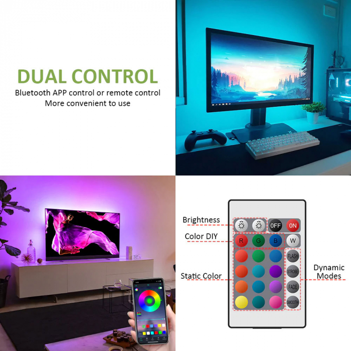 Banda LED TV RGB Ustellar, Smart, USB, Telecomanda, 2m, LED 5050, 60 Leduri [4]