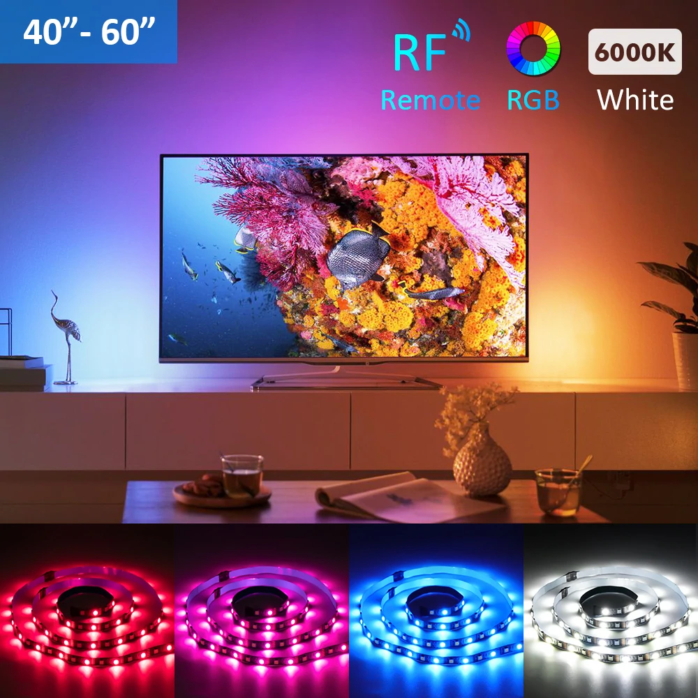 Banda LED TV RGBW Novostella, USB, Telecomanda, 2m,LED 5050, Lumina Alba 6000K, [2]