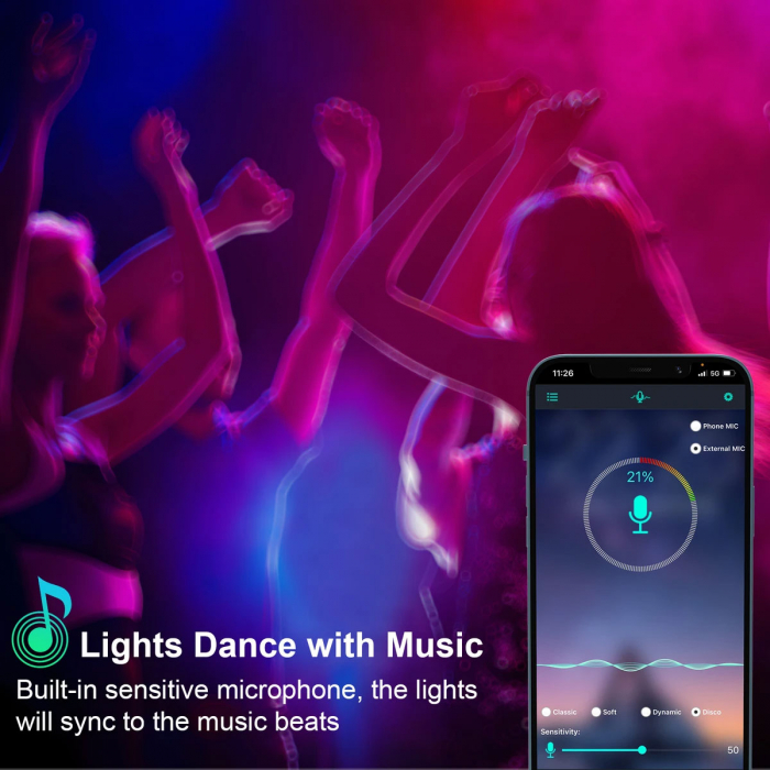 Banda LED Ustellar 40M RGB, Sincronizare Muzica, Bluetooth, Telecomanda [4]