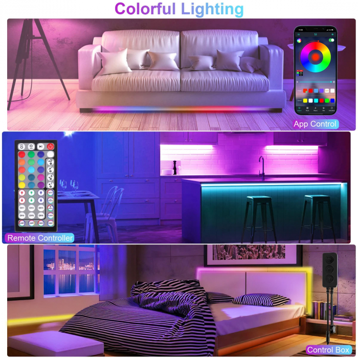 Banda LED Ustellar 6M RGB, Sincronizare Muzica, Bluetooth, Telecomanda [2]