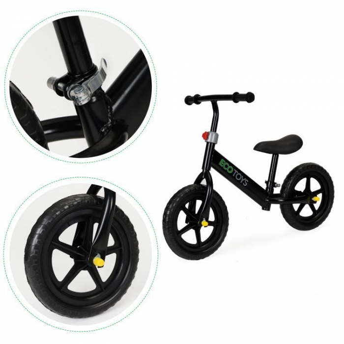 Bicicleta fara pedale cu roti din spuma EVA Ecotoys JM-763 - Negru [4]