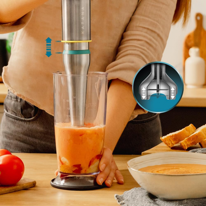 Blender de mana Cecotec Katana 12 Chop B, 1200 W,  21 de viteze plus turbo, Lame cu titan, Accesorii incluse [3]