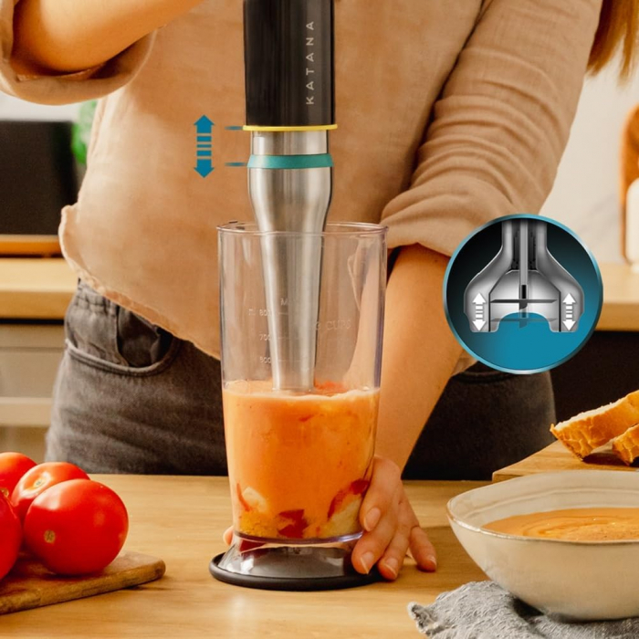 Blender de mana Cecotec Katana 15 Smash B, 1500 W,  21 de viteze plus turbo, Lame cu titan, Accesorii incluse [4]