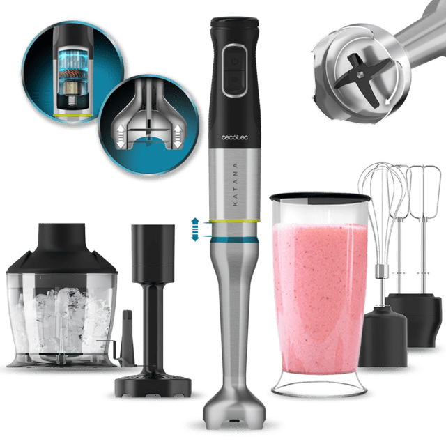 Blender de mana Cecotec Katana 15 Smash B, 1500 W,  21 de viteze plus turbo, Lame cu titan, Accesorii incluse [2]