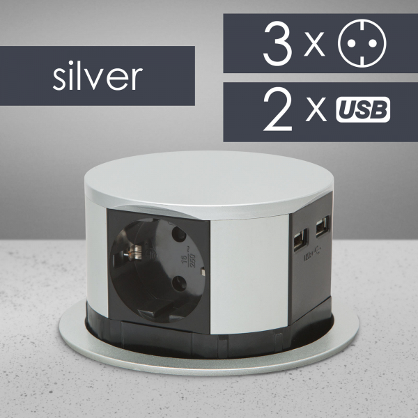 Bloc multipriza incorporabil in blat/ birou, 3 prize, 2 x USB, cablu 1.5M [3]