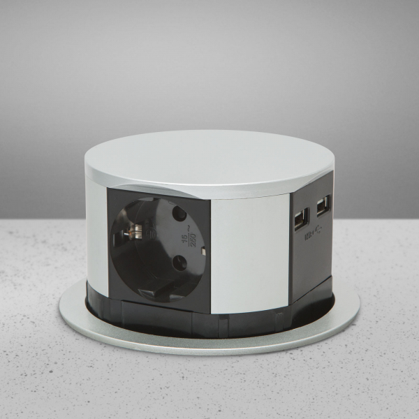 Bloc multipriza incorporabil in blat/ birou, 3 prize, 2 x USB, cablu 1.5M [2]