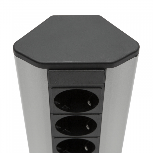 Bloc multiprize incorprabil, de colţ, rabatabil + 2x USB, 2,1A, cablu 1.5 m - argintiu metalic [4]