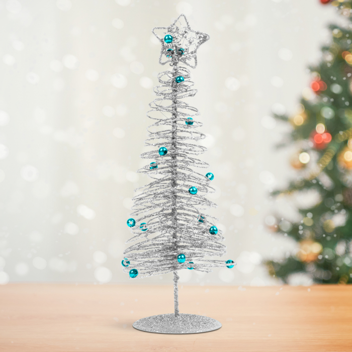 Brăduț metalic - ornament de Crăciun - 28 cm - argintiu [1]