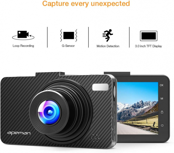 Camera auto DVR Apeman C450, Full HD, Unghi 170 grade, G-Sensor, Mod parcare, Filmare in bucla [2]