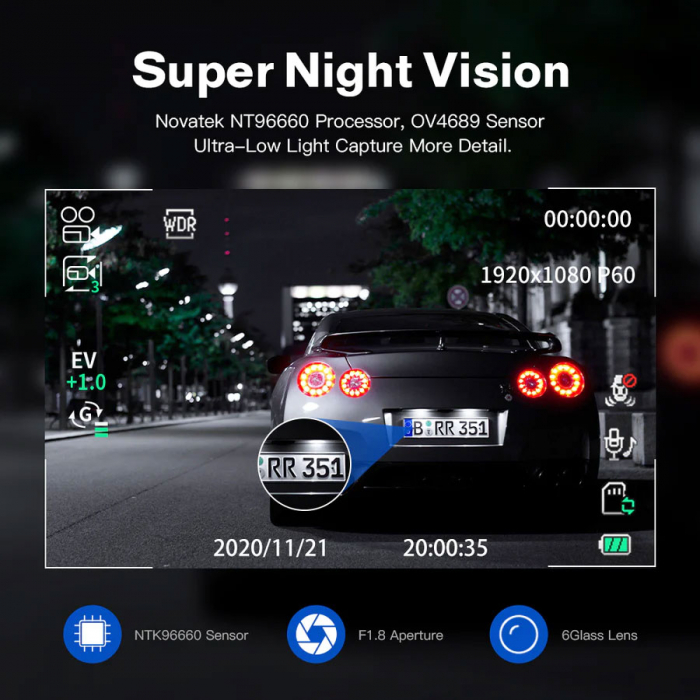 Camera auto DVR AZDOME GS63H, 4K, WiFi, GPS, Unghi 170, WDR, G-Sensor, Mod parcare, Filmare bucla [7]