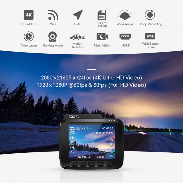 Camera auto DVR AZDOME GS63H, 4K, WiFi, GPS, Unghi 170, WDR, G-Sensor, Mod parcare, Filmare bucla [3]