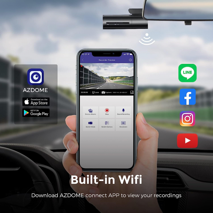 Camera auto DVR AZDOME M300, FHD 1296P, WiFi, Unghi 170, G-Sensor, Comanda vocala [6]