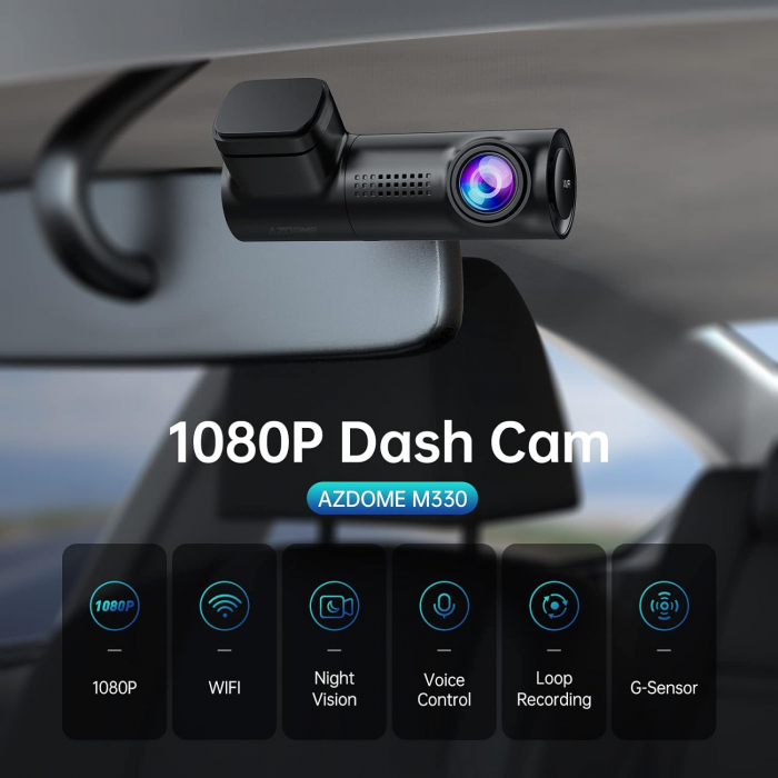 Camera auto DVR AZDOME M330, Wifi, 1080P FHD, WiFi, Unghi 170  , G-Sensor, Loop Recording, Parking Monitor, Super Night Vision [2]