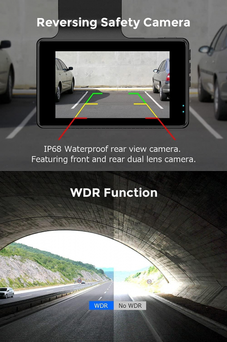 Camera auto DVR AZDOME M63, Dubla, 4K + 1080P, WiFi, GPS, Unghi 170, WDR, G-Sensor, Mod parcare, Night Vision [3]
