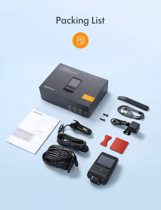 Camera auto DVR fata spate Apeman C550, Full HD, Unghi 170 grade, Detector miscare, WDR, G-Sensor, Mod parcare, Filmare bucla [3]