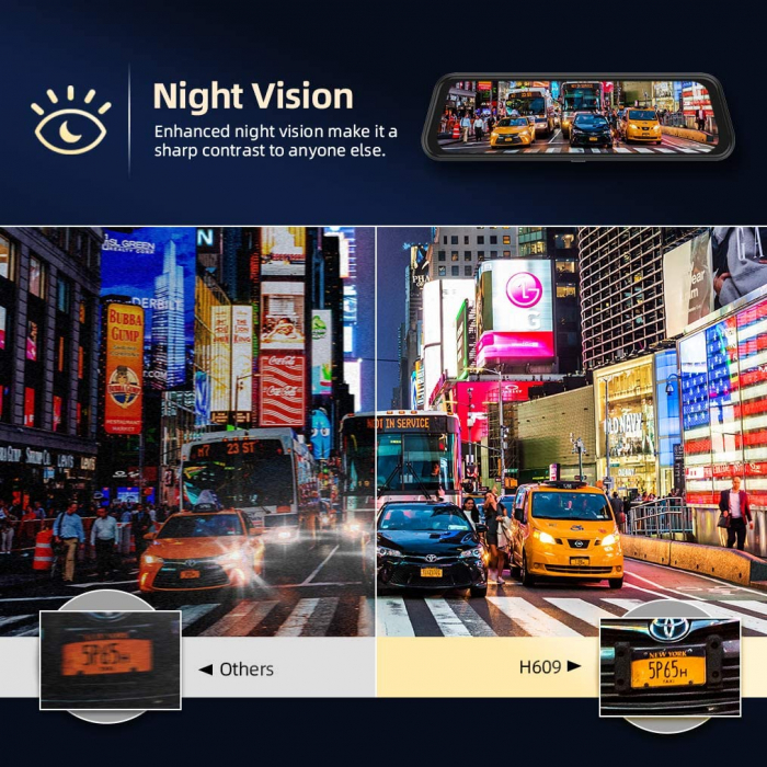 Camera auto DVR Dubla Oglinda VanTop H609, FullHD, Bord si Spate, Touch-Screen, Unghi 170 grade, G Senzor, Display 10 IPS [3]