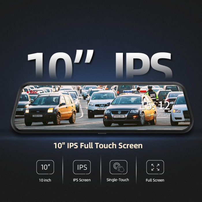 Camera auto DVR Dubla Oglinda VanTop H609, FullHD, Bord si Spate, Touch-Screen, Unghi 170 grade, G Senzor, Display 10 IPS [7]