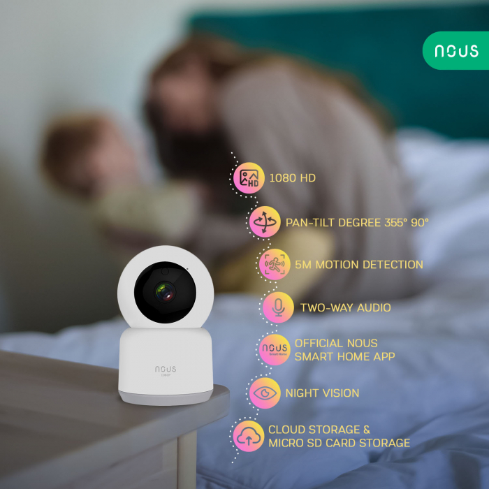 Camera supraveghere IP WIFI NOUS W2 Smart, Interior, Full HD, 2MP, Detectare micare, Night vison, Rotire [2]
