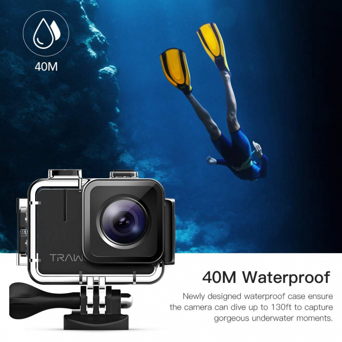 Camera video sport Apeman A100 TRAWO, 4K 50fps, Wi-Fi, Stabilizator imagine, waterproof 40m, 2-inch, 2 Acumulatori [4]