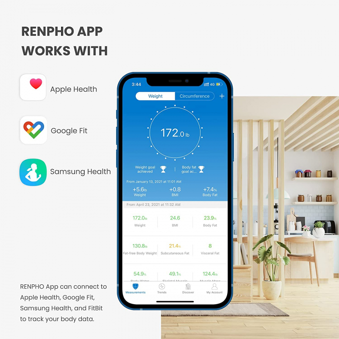 Cantar de baie Smart Renpho CS20M, Maxim 180Kg, 13 masuratori, BMI, BMR IMC, Bluetooth, compatibil Fitbit, Apple Health, Google Fit, [4]