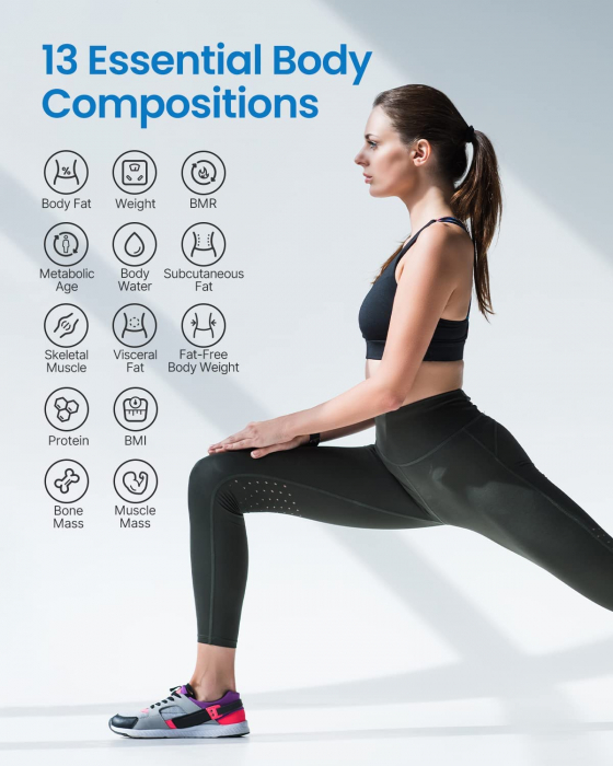 Cantar de baie Smart Renpho WBE28, Wifi, BT, Maxim 180Kg, 13 masuratori, BMI, Compatibil Samsung Health, Apple Health, Google Fit and Fitbit [5]