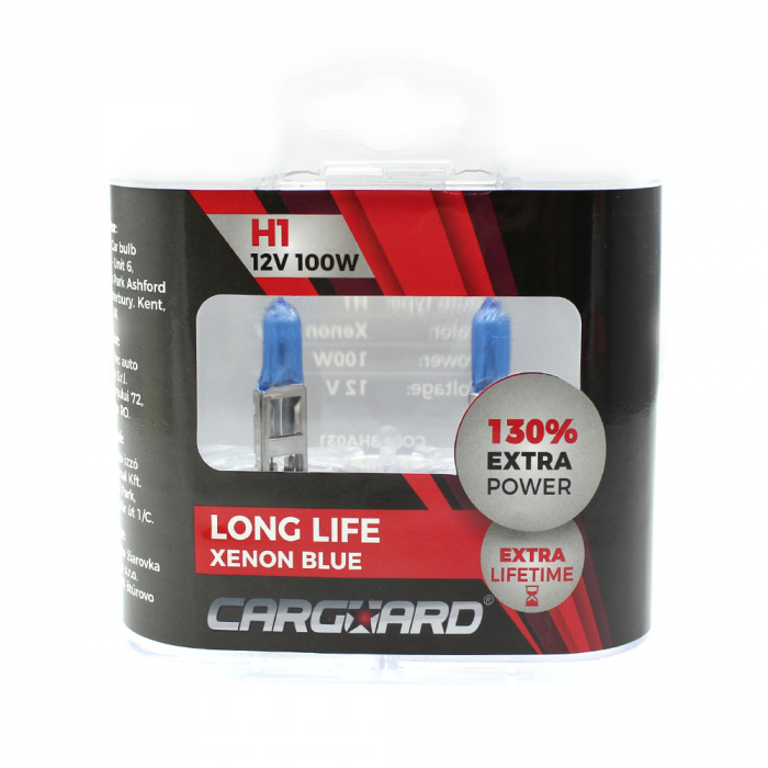 CARGUARD - Set de 2 becuri Halogen H1, 100W +130% Intensitate - LONG LIFE [3]