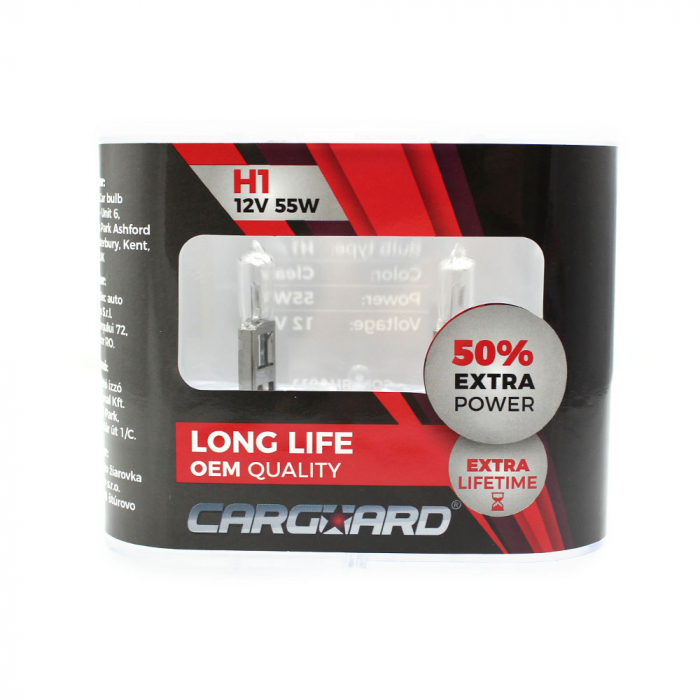 CARGUARD - Set de 2 becuri Halogen H1, 55W, +50% Intensitate - LONG LIFE [3]
