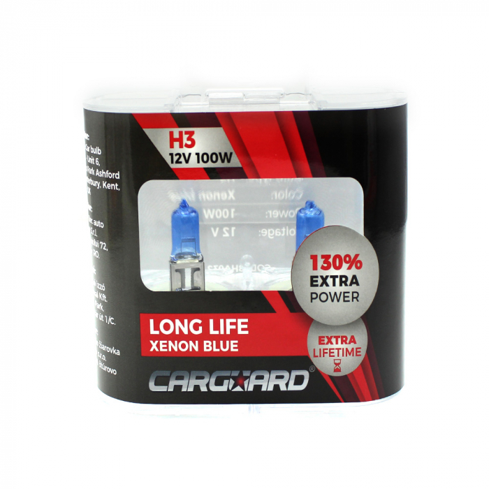 CARGUARD - Set de 2 becuri Halogen H3, 100W +130% Intensitate - LONG LIFE [2]