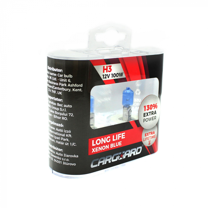 CARGUARD - Set de 2 becuri Halogen H3, 100W +130% Intensitate - LONG LIFE [4]
