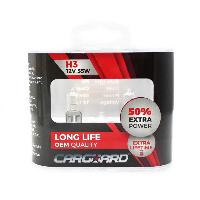 CARGUARD - Set de 2 becuri Halogen H3, 55W +50% Intensitate - LONG LIFE [3]