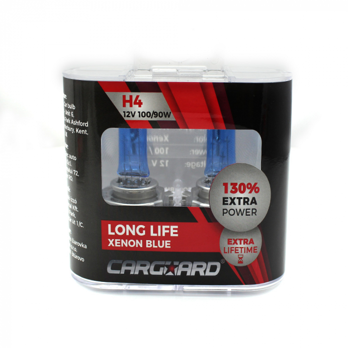 CARGUARD - Set de 2 becuri Halogen H4, 100W +130% Intensitate - LONG LIFE [3]