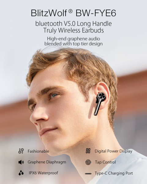 Casti Bluetooth 5.0 True Wireless Blitzwolf BW-FYE6, TWS, Dual Dynamic Driver, timp mare de functionare [6]