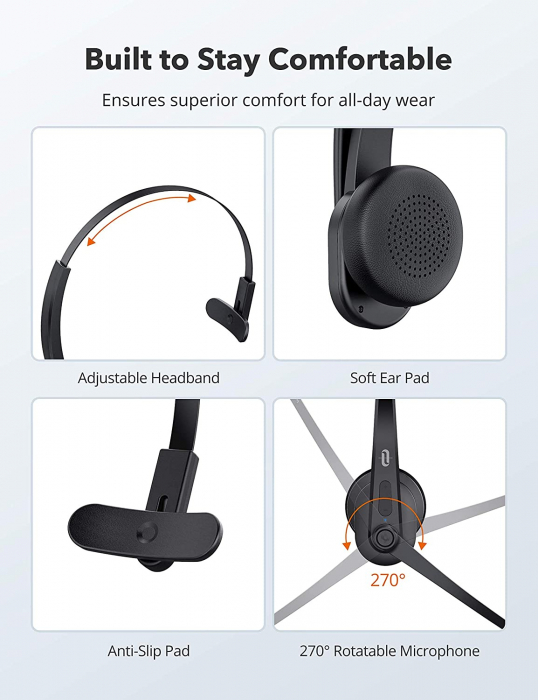 Casti wifi TaoTronics TT-BH041, Microfon, AI Noise Cancelling, Call Center, Bluetooth 5.0, functionare 34 ore, USB Bluetooth Dongle inclus [7]