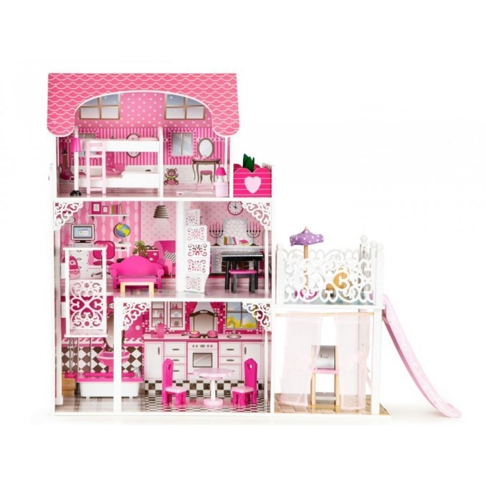 Casuta de papusi din lemn XXL cu lift si tobogan Ecotoys TL49059 [2]