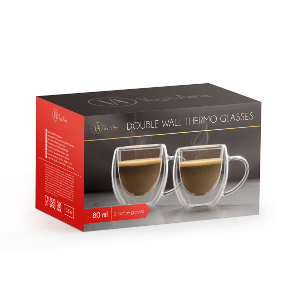 Ceasca din sticla transparenta pentru casfea si lichide - 80 ml, 2 buc. / pachet [3]