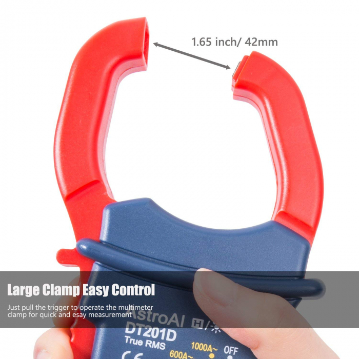 Cleste ampermetric digital AstroAI DT201D, TRMS 6000 Counts, Auto-ranging, Tensiune, Curent AC DC, rezistenta, capacitatea, frecventa, continuitate, Test dioda, Temperatura [5]